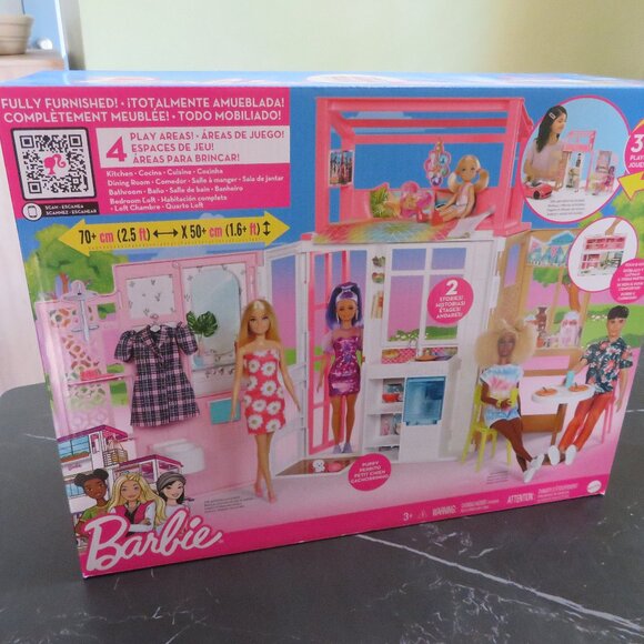 Barbie Fully Furnished 360 Fold Go Dollhouse stories Brand